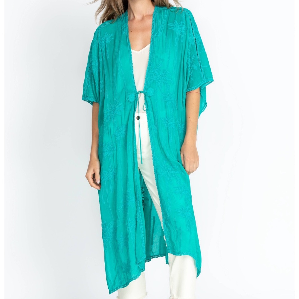 Johnny Was Palm Georgia Kimono In Aqua Blue - One Size